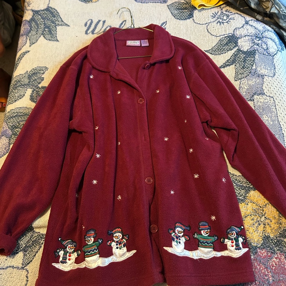 Premier Burgundy Cardigan with Snowman Design
